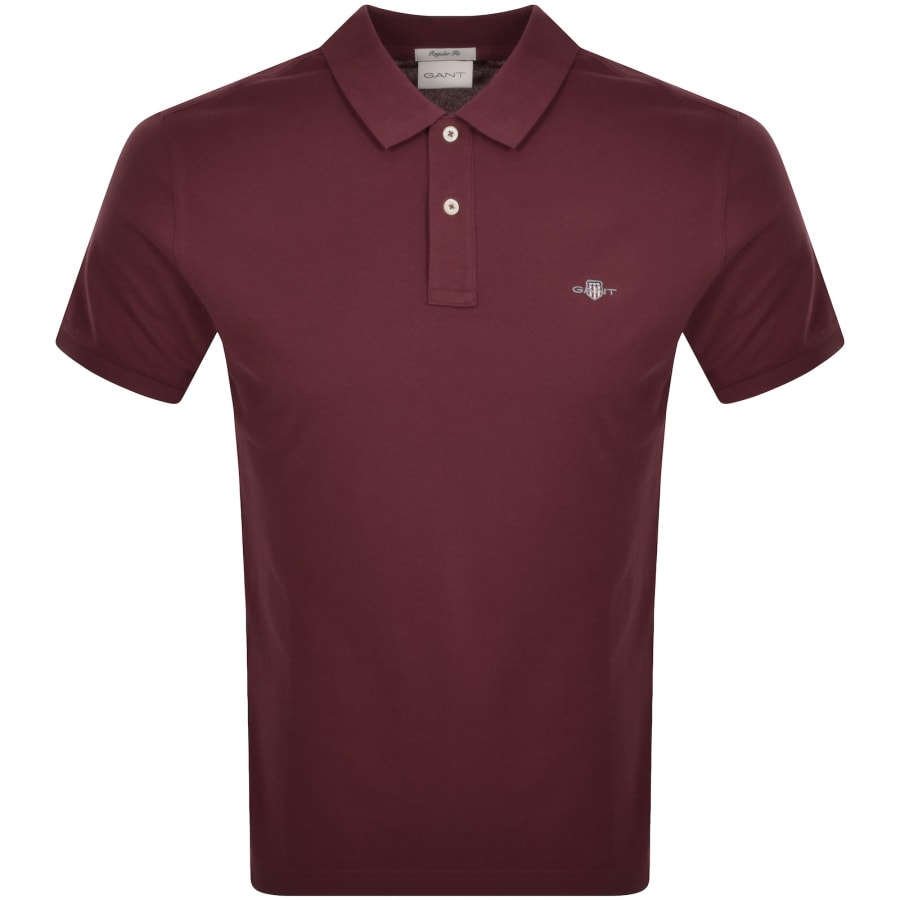 Gant Regular Shield Pique Polo T Shirt Burgundy Mainline Menswear United States